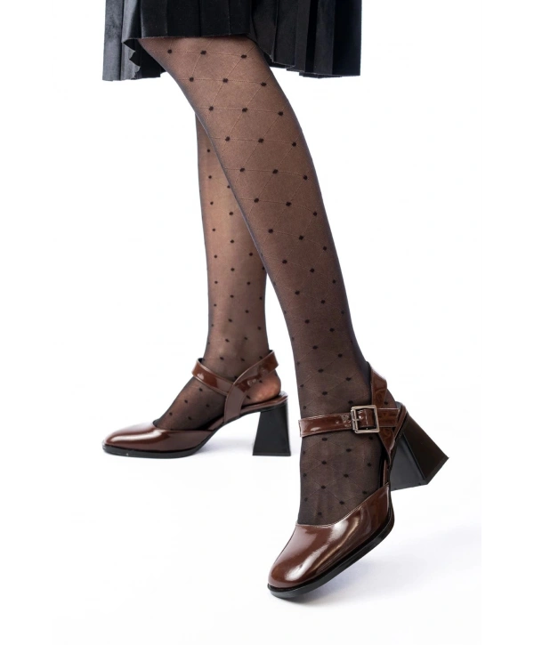 İNF-40450 Kahve Rugan Günlük Arkası Açık Topuklu Bayan Ayakkabı