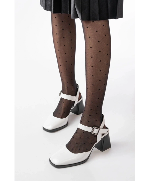 İNF-40450 Beyaz Rugan Günlük Arkası Açık Topuklu Bayan Ayakkabı