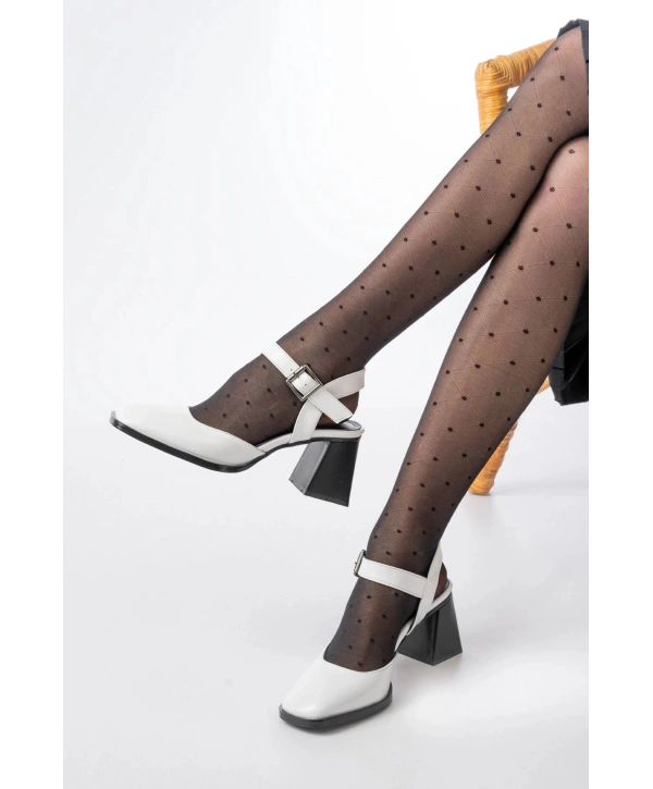 İNF-40450 Beyaz Rugan Günlük Arkası Açık Topuklu Bayan Ayakkabı