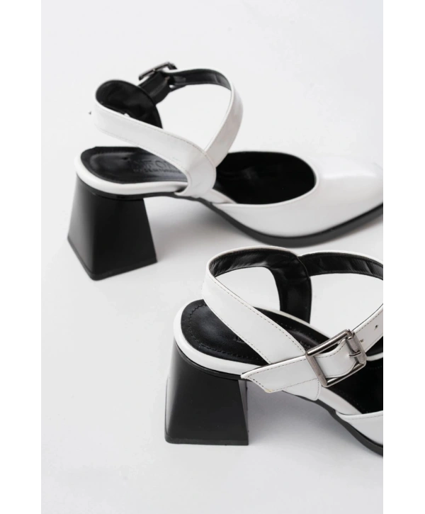 İNF-40450 Beyaz Rugan Günlük Arkası Açık Topuklu Bayan Ayakkabı