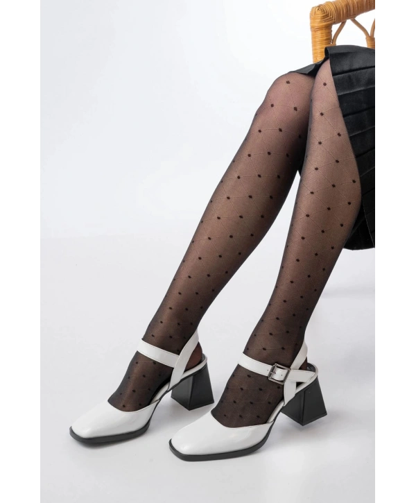 İNF-40450 Beyaz Rugan Günlük Arkası Açık Topuklu Bayan Ayakkabı