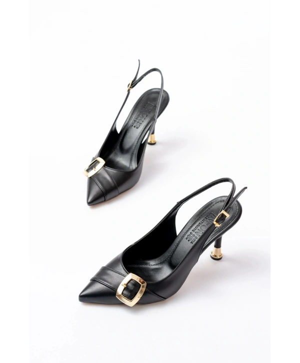 İNF-1151 Siyah Günlük Arkası Açık Topuklu Bayan Ayakkabı