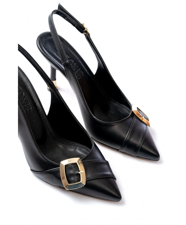 İNF-1151 Siyah Günlük Arkası Açık Topuklu Bayan Ayakkabı