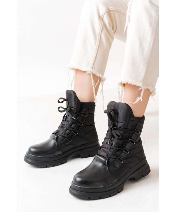 ASM-083 Siyah Bağcıklı Su Geçirmez Kadın Kar Botu