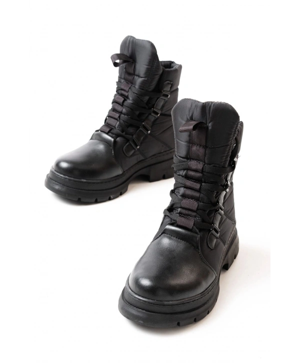 ASM-083 Siyah Bağcıklı Su Geçirmez Kadın Kar Botu