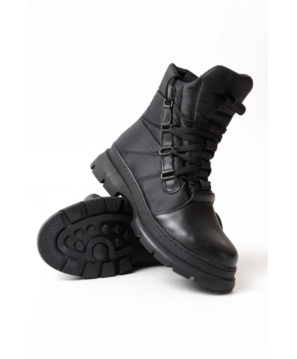 ASM-083 Siyah Bağcıklı Su Geçirmez Kadın Kar Botu