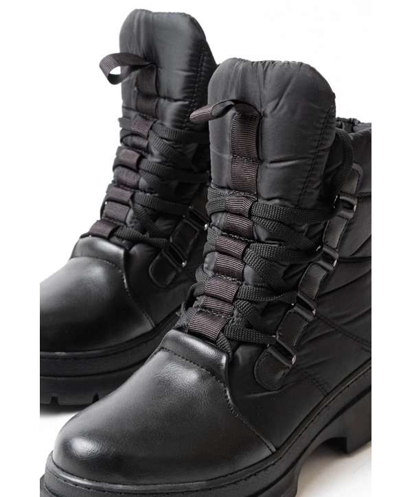 ASM-083 Siyah Bağcıklı Su Geçirmez Kadın Kar Botu