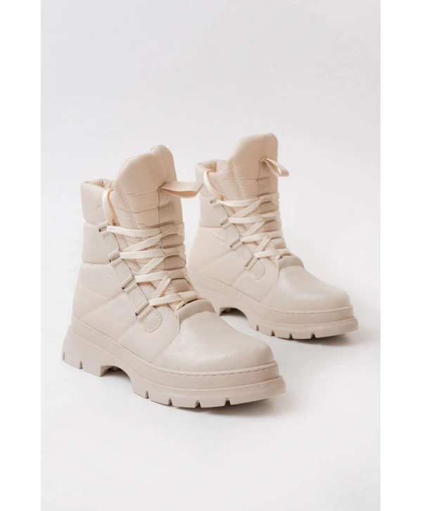 ASM-083 Bej Bağcıklı Su Geçirmez Kadın Kar Botu