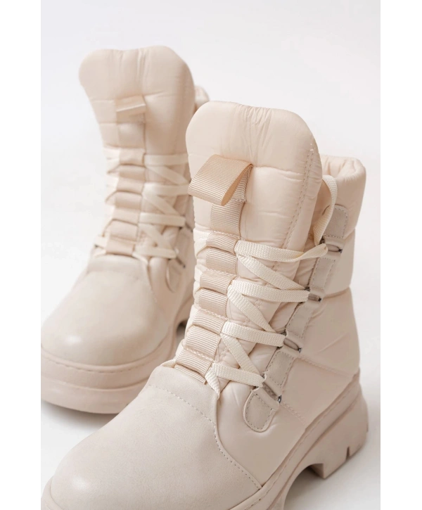 ASM-083 Bej Bağcıklı Su Geçirmez Kadın Kar Botu