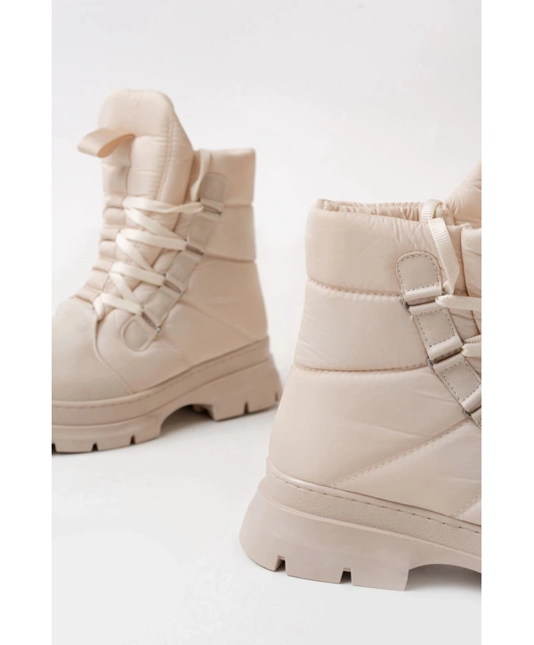 ASM-083 Bej Bağcıklı Su Geçirmez Kadın Kar Botu