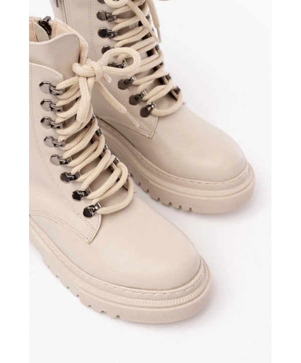 812-2121 Bej Bağcıklı Fermuarlı Günlük Kadın Bot