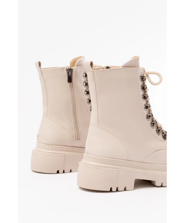 812-2121 Bej Bağcıklı Fermuarlı Günlük Kadın Bot