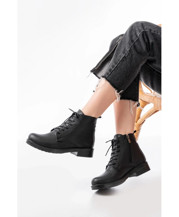 165-225 Siyah Bağcıklı Fermuarlı Günlük Kadın Bot
