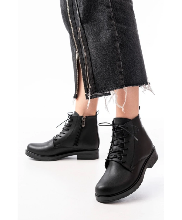 165-225 Siyah Bağcıklı Fermuarlı Günlük Kadın Bot