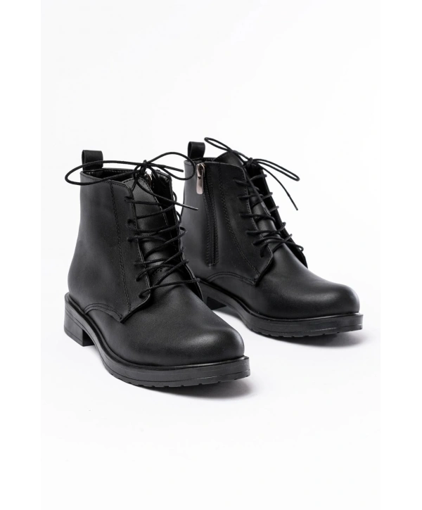 165-225 Siyah Bağcıklı Fermuarlı Günlük Kadın Bot