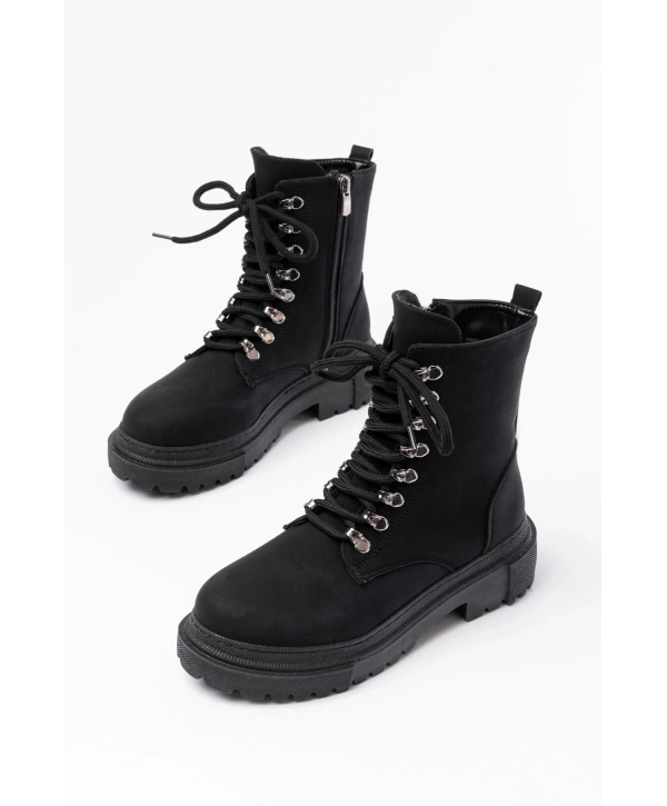 812-2121 Siyah Zümrüt Bağcıklı Fermuarlı Günlük Kadın Bot