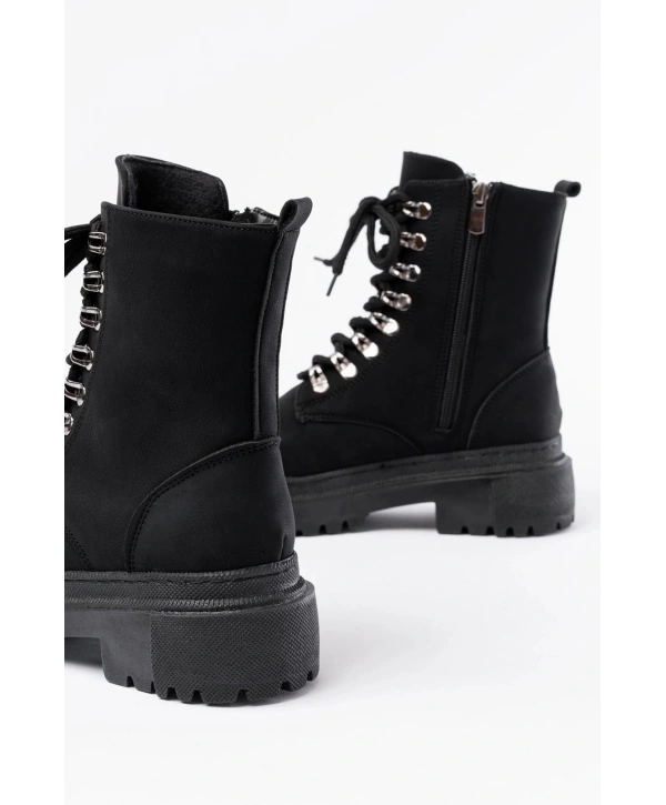 812-2121 Siyah Zümrüt Bağcıklı Fermuarlı Günlük Kadın Bot