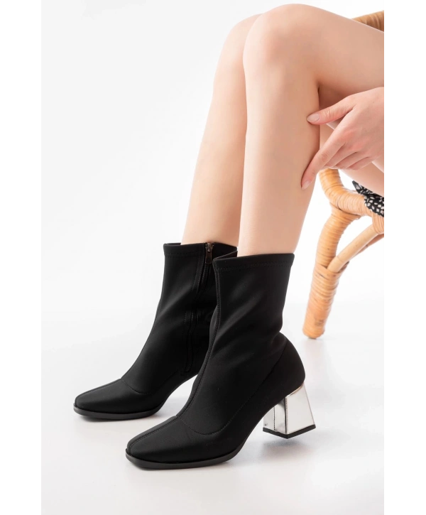 MSK-033 Dalgıç Siyah Topuklu Fermuarlı Kadın Bot
