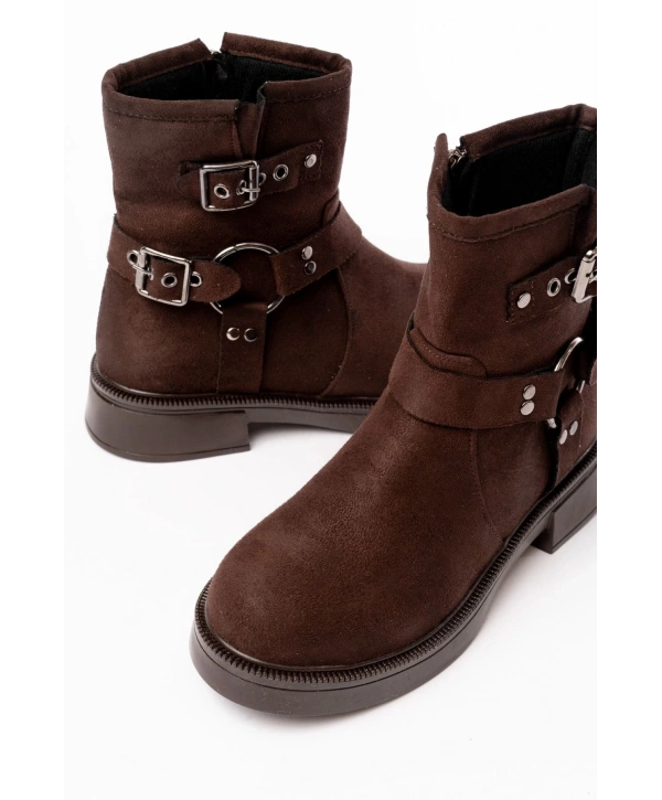 02-2013 Kahverengi Süet Toka Aksesuarlı Fermuarlı Günlük Kadın Bot