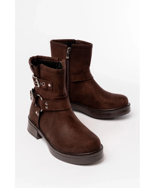 02-2013 Kahverengi Süet Toka Aksesuarlı Fermuarlı Günlük Kadın Bot