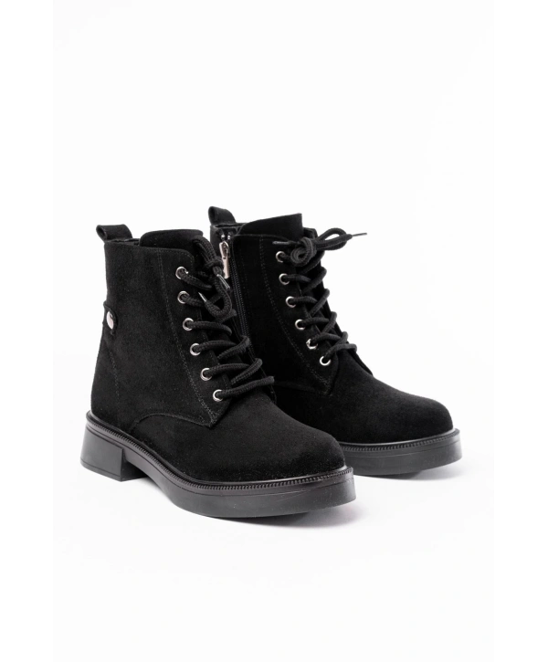 02-2003 Siyah Süet Bağcıklı Fermuarlı Günlük Kadın Bot