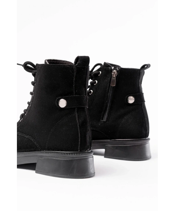 02-2003 Siyah Süet Bağcıklı Fermuarlı Günlük Kadın Bot