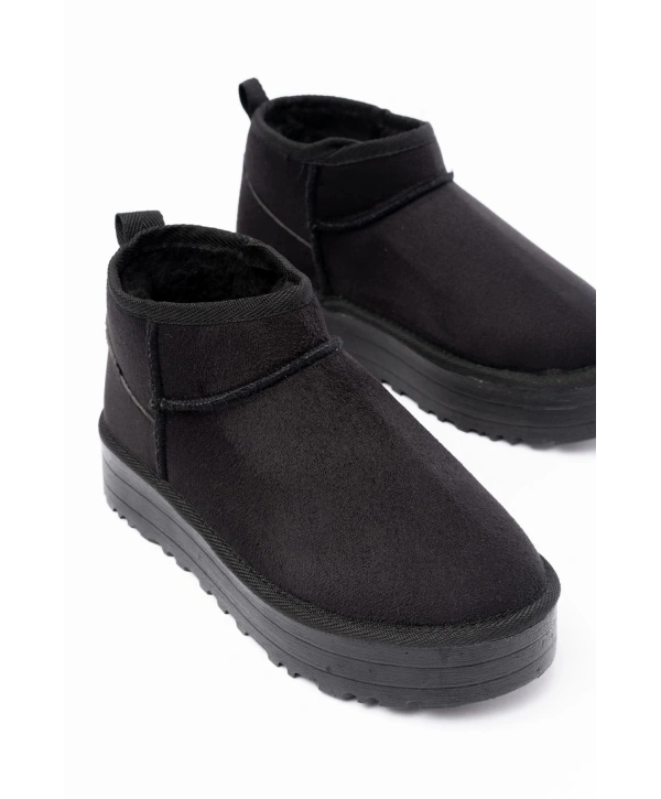 NDR-2850 Siyah Süet İçi Kürklü Kışlık Kapalı Burun Kadın Günlük Terlik