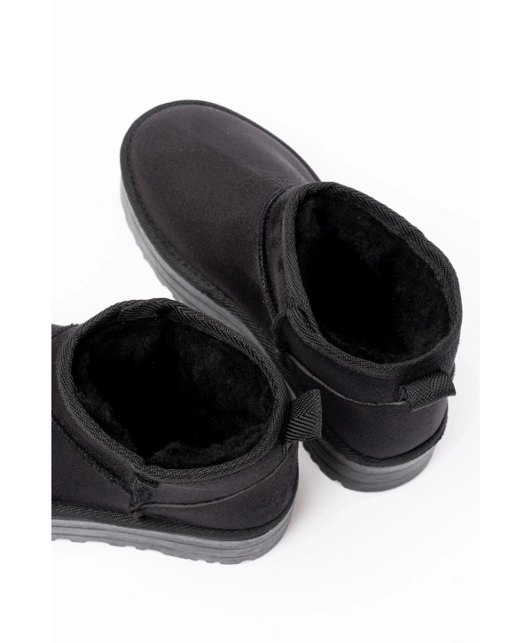 NDR-2850 Siyah Süet İçi Kürklü Kışlık Kapalı Burun Kadın Günlük Terlik