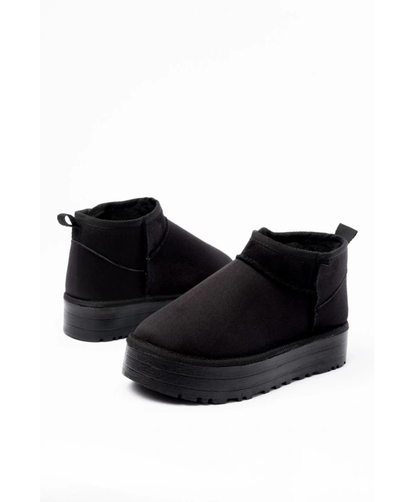 NDR-2850 Siyah Süet İçi Kürklü Kışlık Kapalı Burun Kadın Günlük Terlik