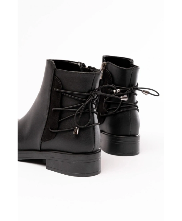 165-209 Siyah Arka Bağcık Aksesuarlı Fermuarlı Günlük Kadın Bot