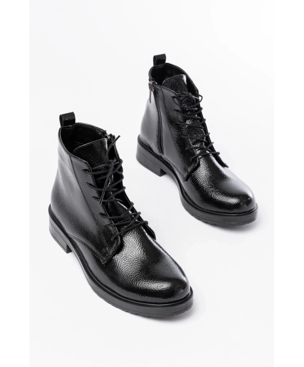 165-225 Siyah Rugan Bağcıklı Fermuarlı Günlük Kadın Bot