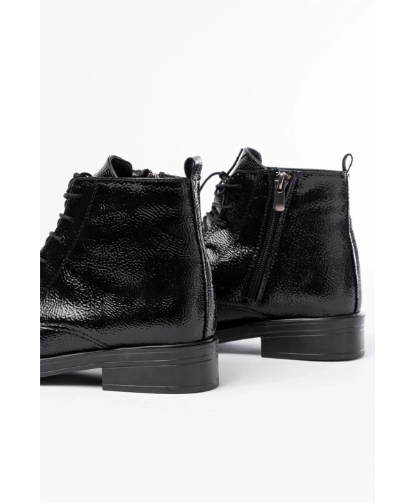 165-225 Siyah Rugan Bağcıklı Fermuarlı Günlük Kadın Bot