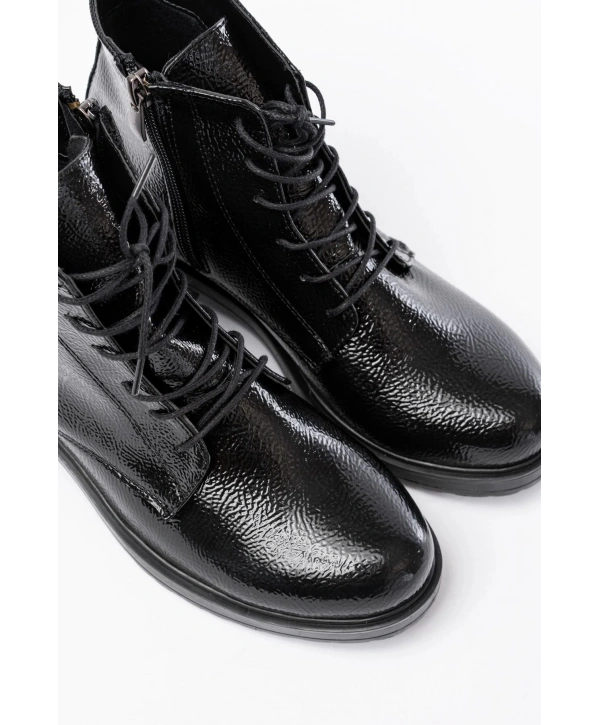 165-225 Siyah Rugan Bağcıklı Fermuarlı Günlük Kadın Bot