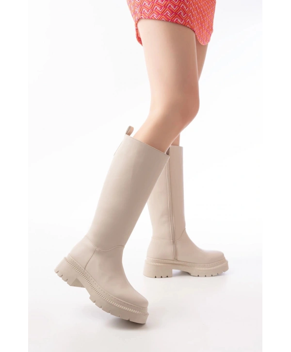 236-340 Bej Fermuarlı Günlük Kadın Çizme