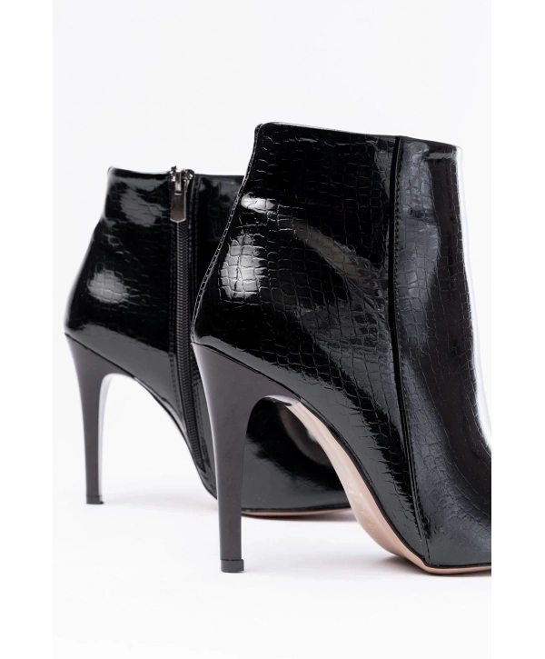 VRT-4802 Siyah Kroko Yüksek İnce Topuklu Fermuarlı Kadın Bot
