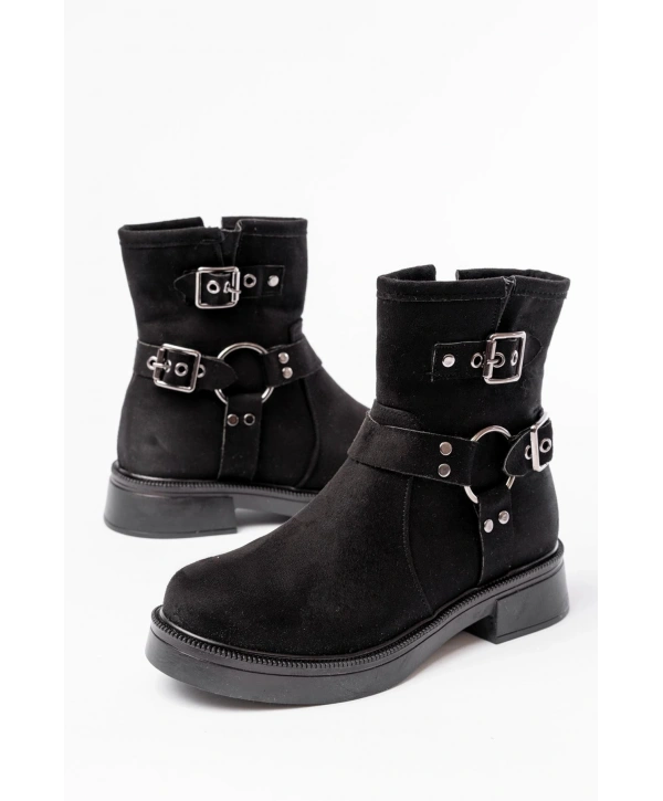 02-2013 Siyah Süet Toka Aksesuarlı Fermuarlı Günlük Kadın Bot