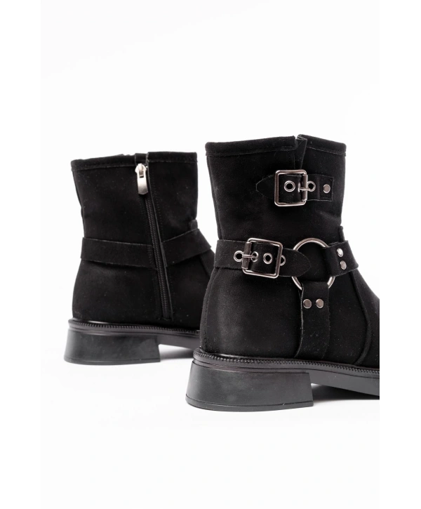02-2013 Siyah Süet Toka Aksesuarlı Fermuarlı Günlük Kadın Bot