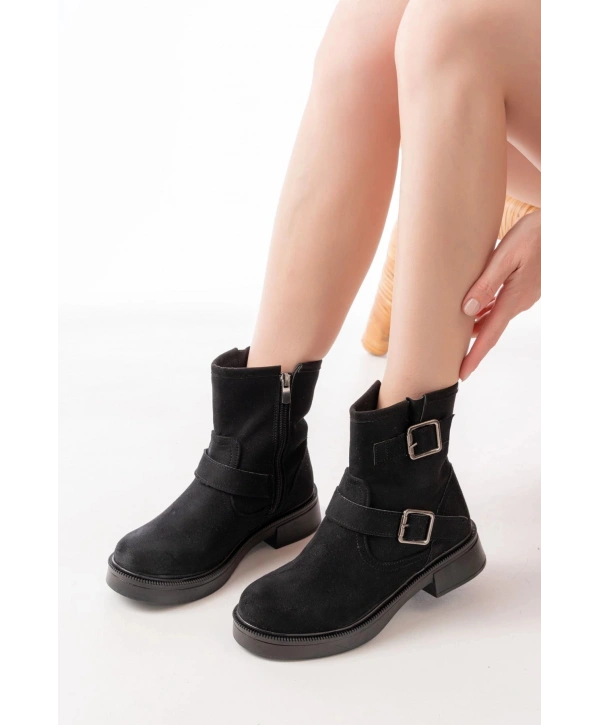 02-2014 Siyah Süet Toka Aksesuarlı Günlük Kadın Bot