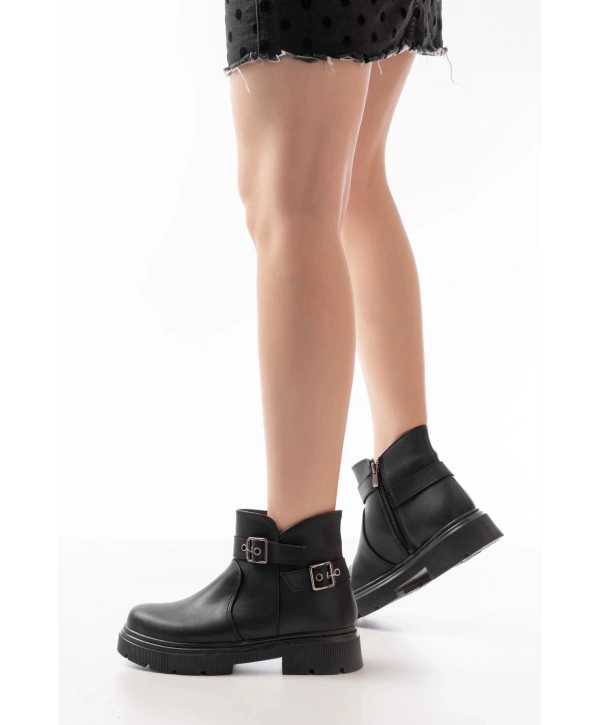 508-3037 Siyah Toka Aksesuarlı Fermuarlı  Günlük Kadın Bot