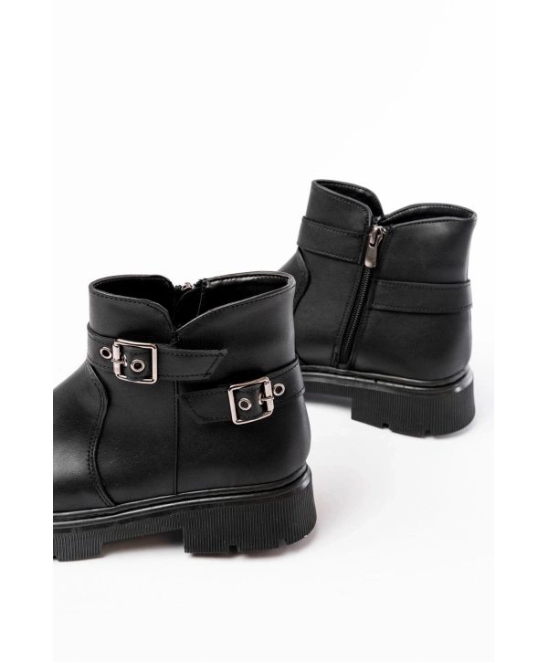 508-3037 Siyah Toka Aksesuarlı Fermuarlı  Günlük Kadın Bot