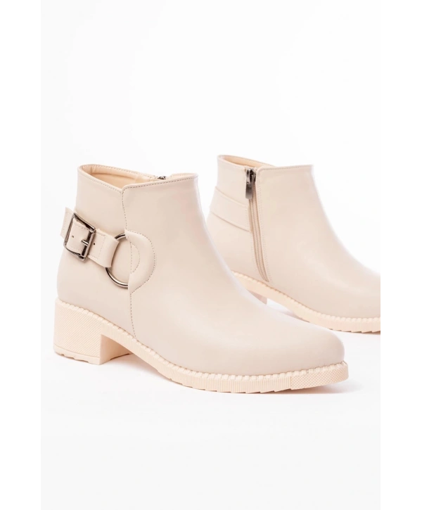 270-3030 Bej Toka Aksesuarlı Fermuarlı Günlük Kadın Bot