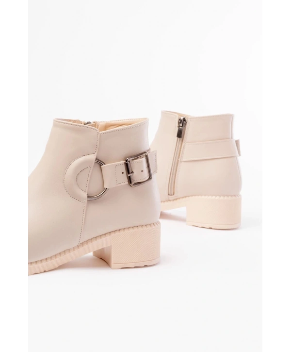 270-3030 Bej Toka Aksesuarlı Fermuarlı Günlük Kadın Bot