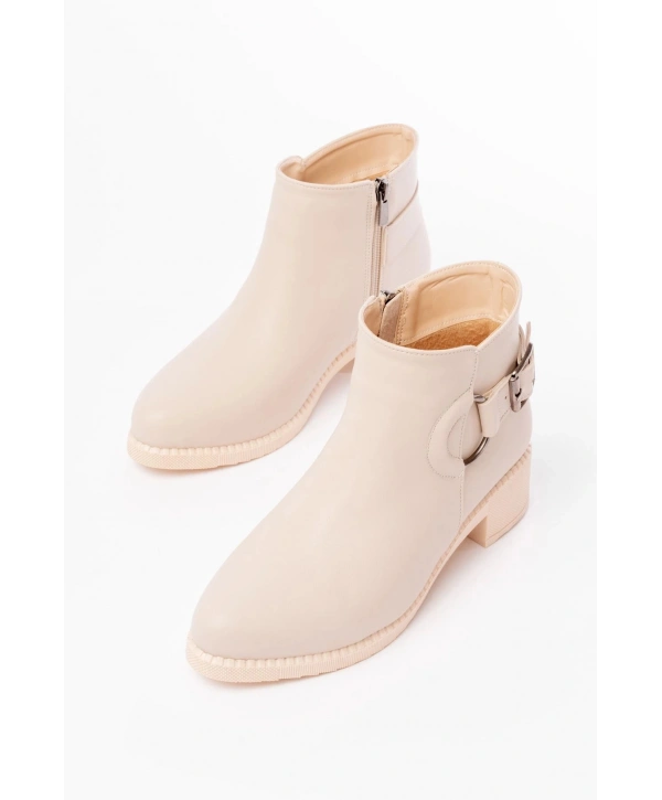 270-3030 Bej Toka Aksesuarlı Fermuarlı Günlük Kadın Bot