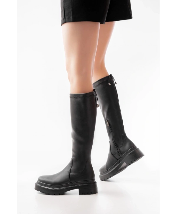 236-2291 Siyah Fermuarlı Günlük Kadın Çizme
