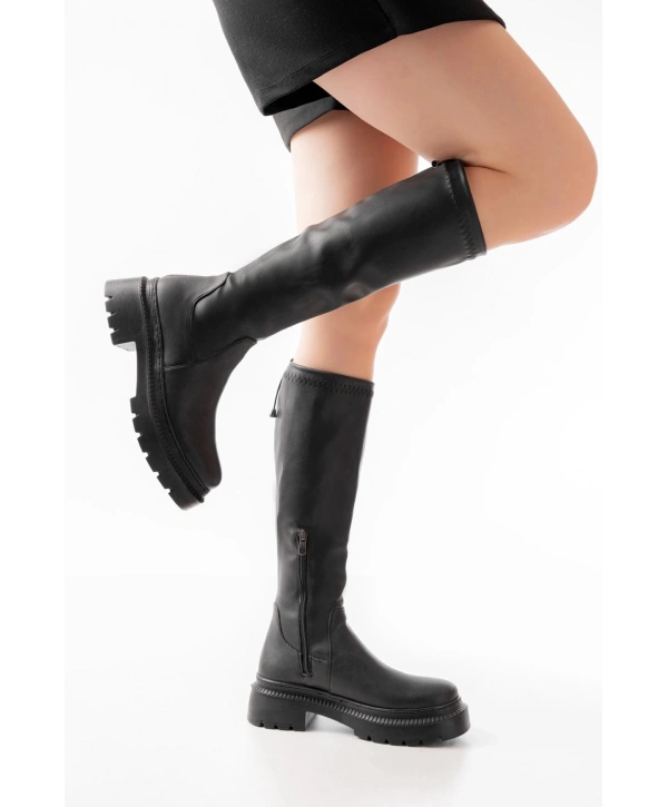 236-2291 Siyah Fermuarlı Günlük Kadın Çizme