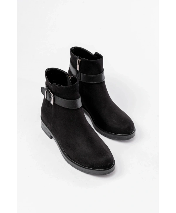 165-204/1 Siyah Süet Toka Aksesuarlı Fermuarlı Günlük Kadın Bot