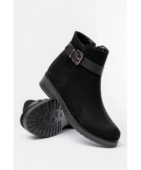 165-204/1 Siyah Süet Toka Aksesuarlı Fermuarlı Günlük Kadın Bot