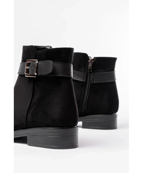 165-204/1 Siyah Süet Toka Aksesuarlı Fermuarlı Günlük Kadın Bot