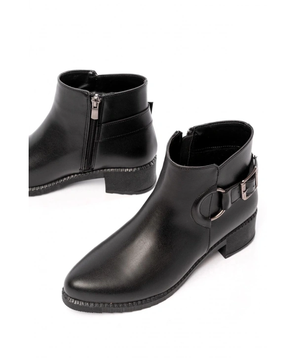 270-3030 Siyah Toka Aksesuarlı Fermuarlı Günlük Kadın Bot
