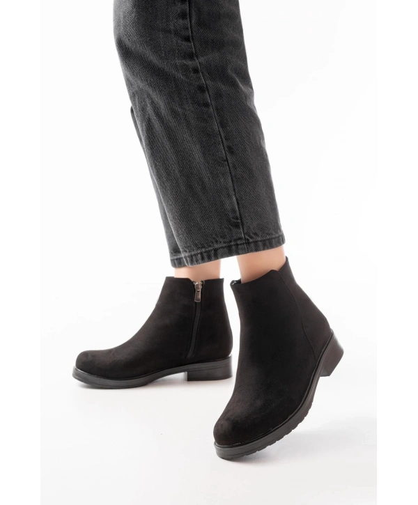 165-204 Siyah Süet Fermuarlı Günlük Kadın Bot